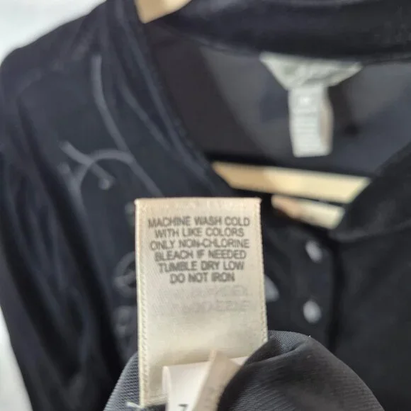 *SOLD* J Jill Top Womans 3X Black Velour Button Down Shirt Soft Embroidered - Picture 8 of 9